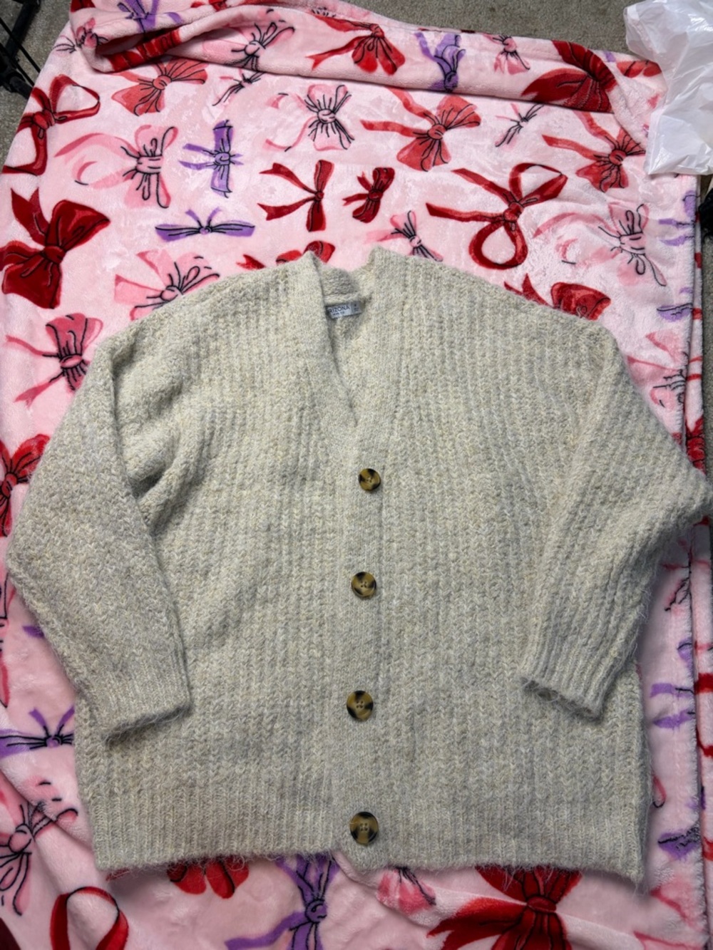 Arizona Jean Company Cream Textured Knit Button-Front Cardigan
